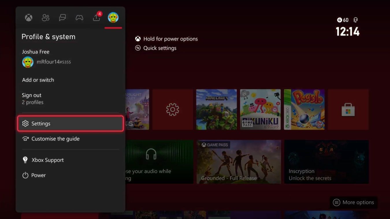 Ảnh chụp màn hình menu Hướng dẫn dành cho Xbox Series X với các tùy chọn dành cho Cấu hình và Hệ thống được làm nổi bật