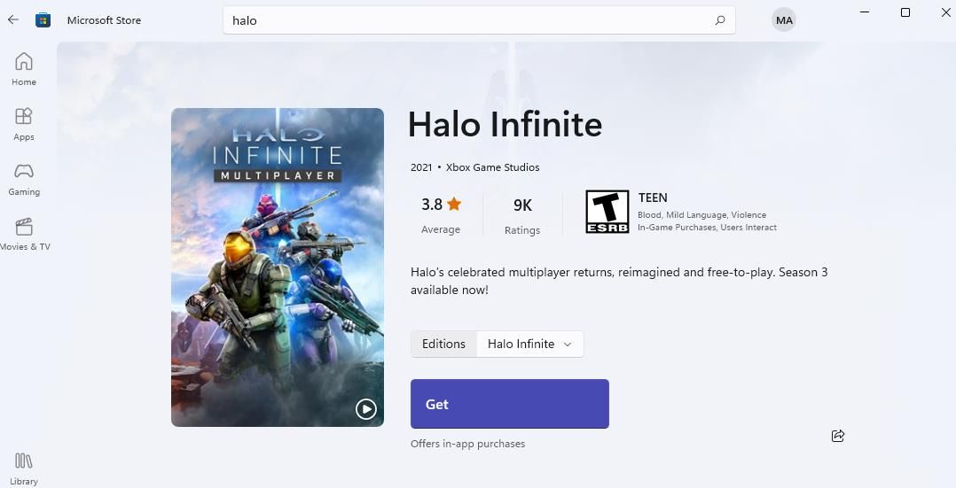 Permainan Halo Infinate di Microsoft Store