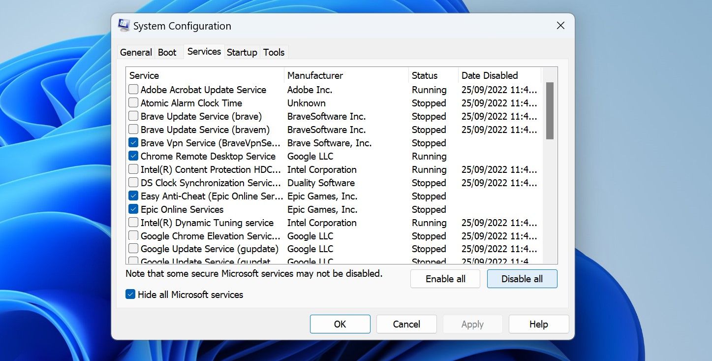 Hit OK After Disabling Certain Services in Windows System Configuration App