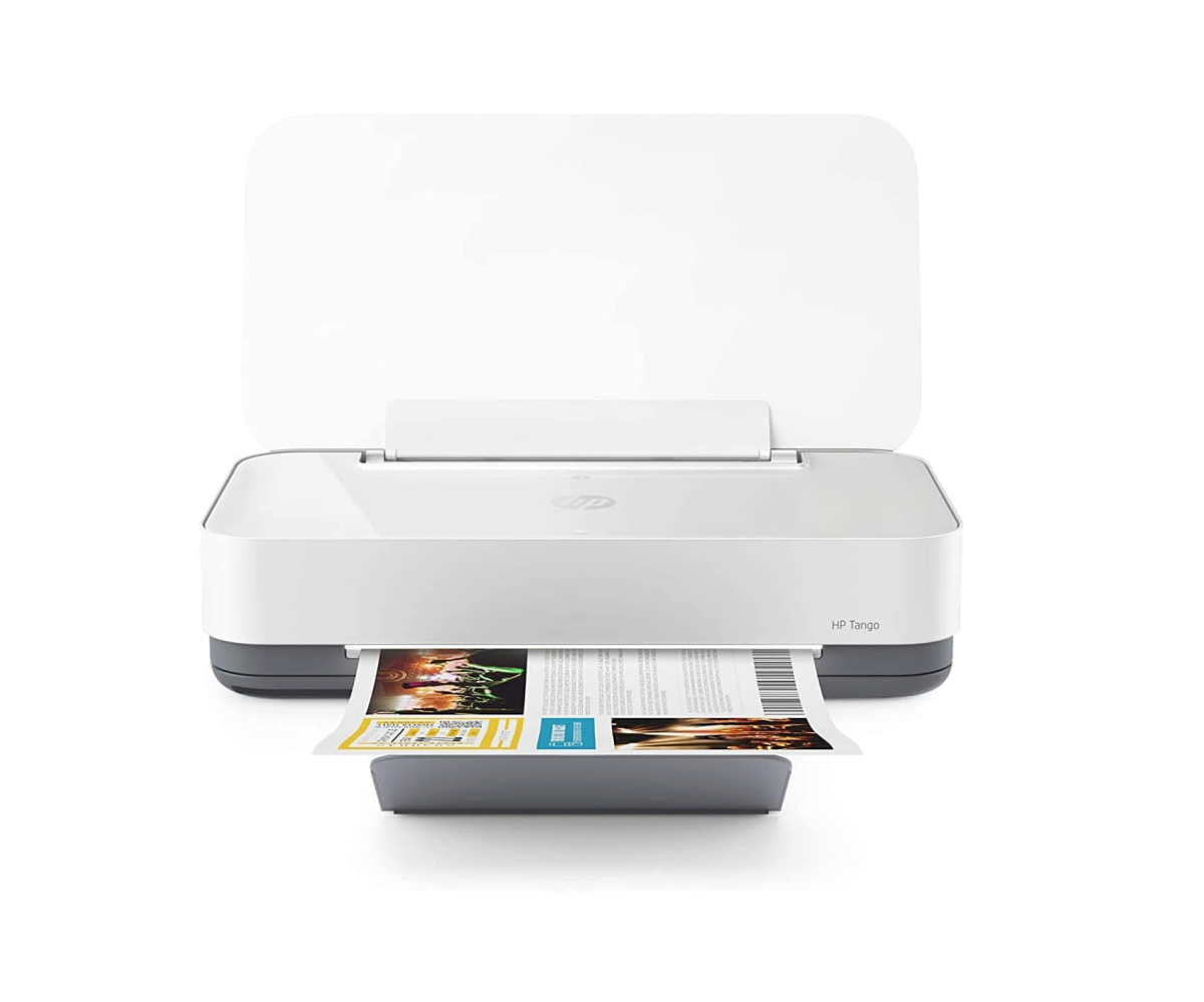 An HP Tango Smart Wireless Printer printing a color document