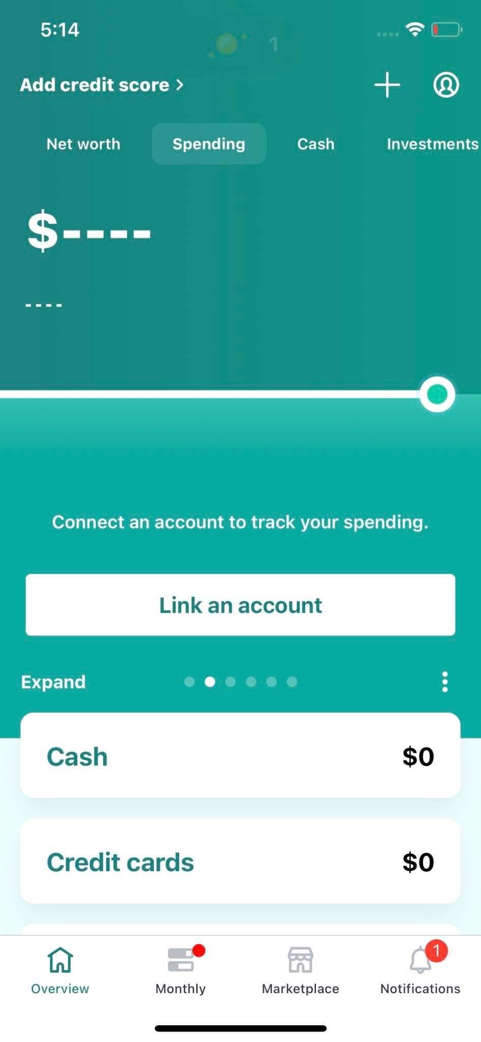 Mint app Spending tab