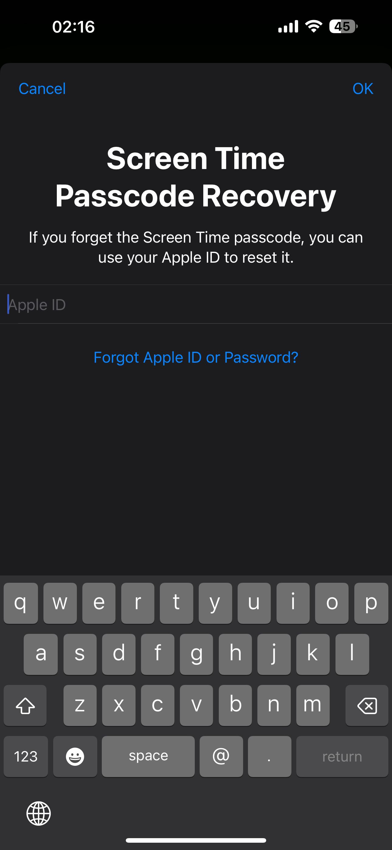 khôi phục mật khẩu screentime của bạn