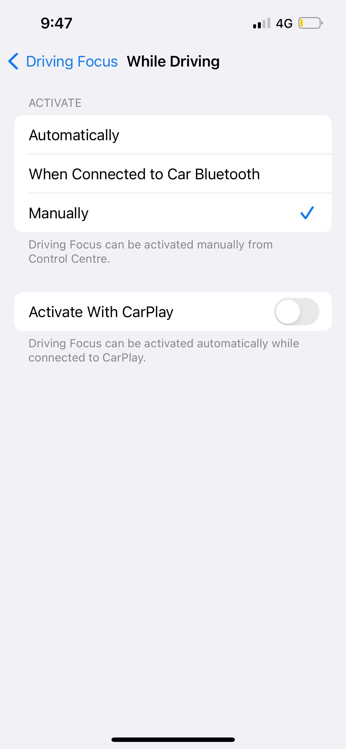 iphone driving focus settings