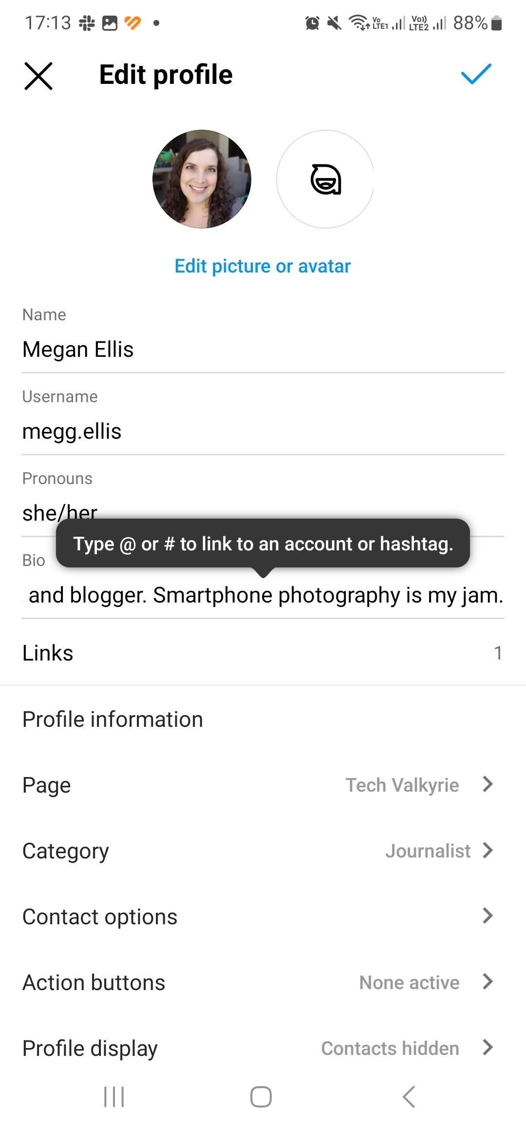 instagram edit profile settings
