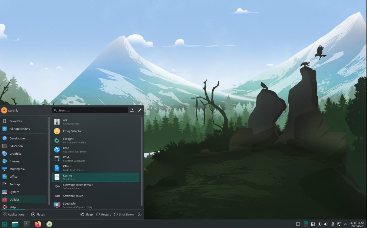 An open menu bar on KDE Plasma desktop 