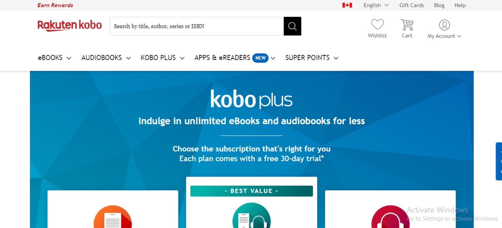 Kobo plus new homepage screenshot
