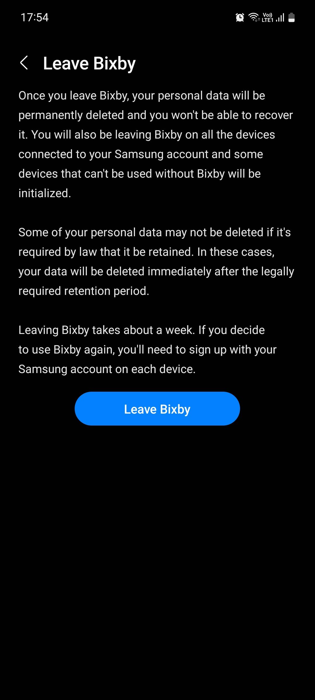 Leave Bixby menu on Samsung