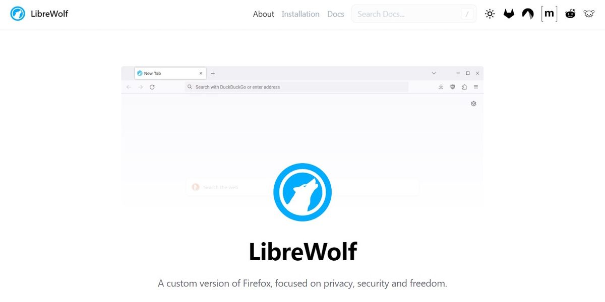 صفحه اصلی برای وب سایت مرورگر LibreWolf