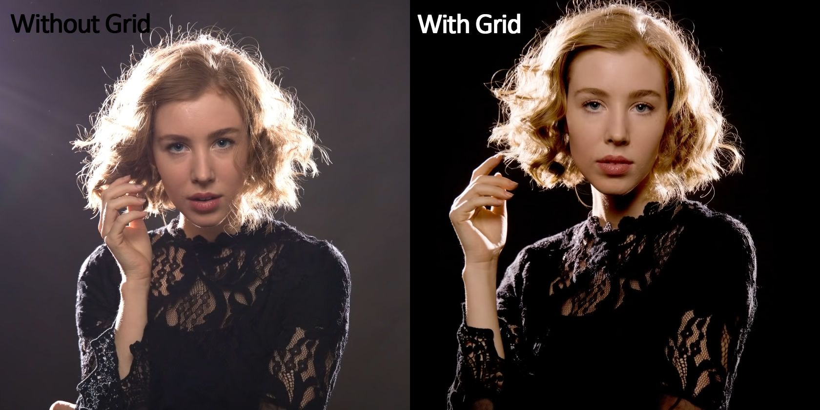 light falloff and lens flare on image without grid vs with grid
