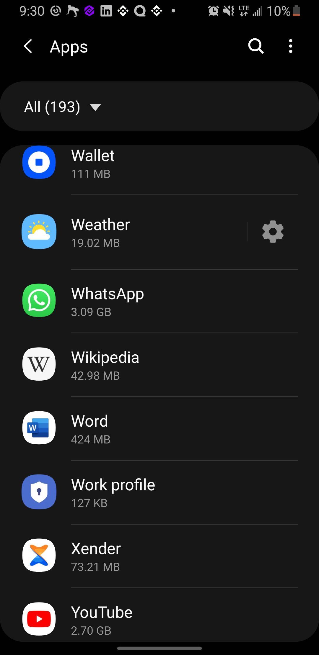 Screenshot of List of Apps on Samsung Galaxy