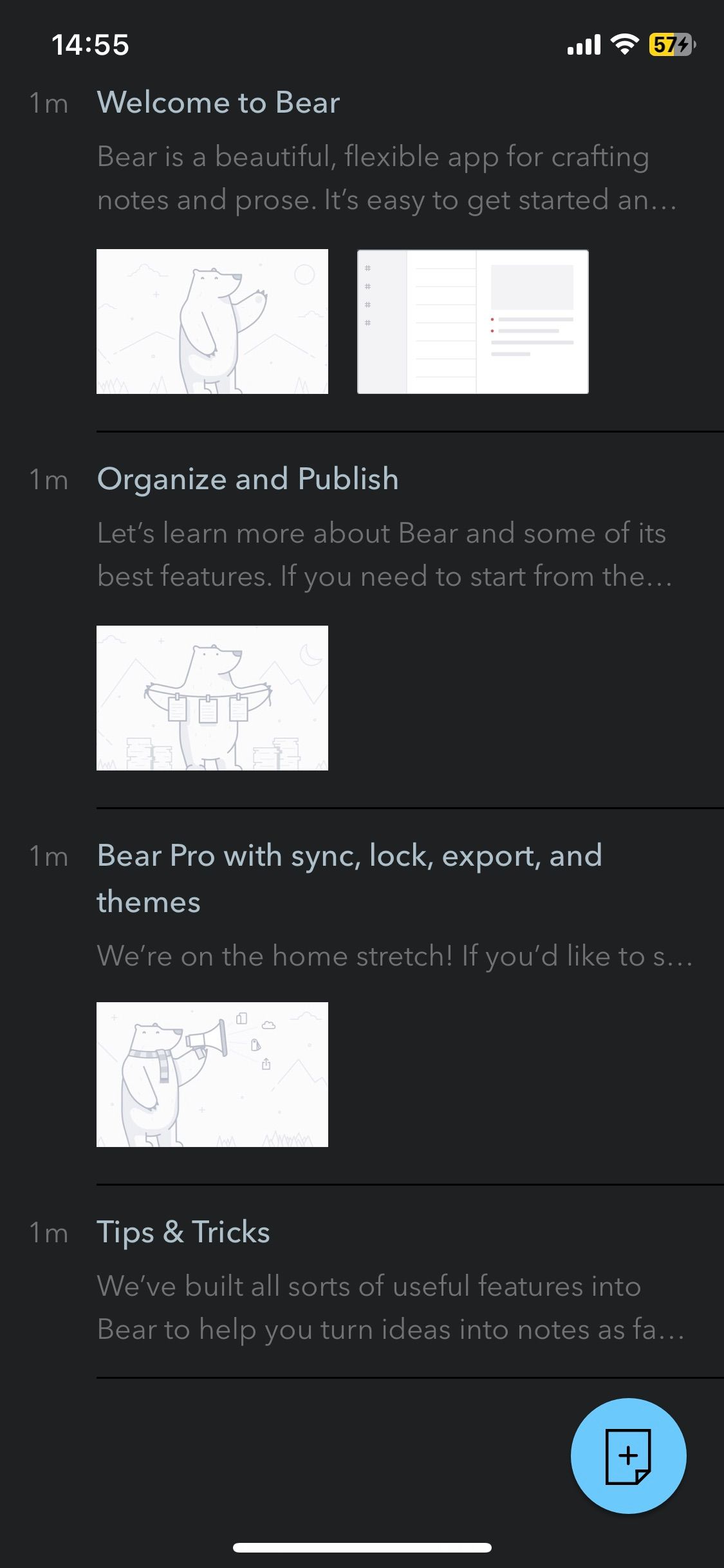 List of notes on the Bear app