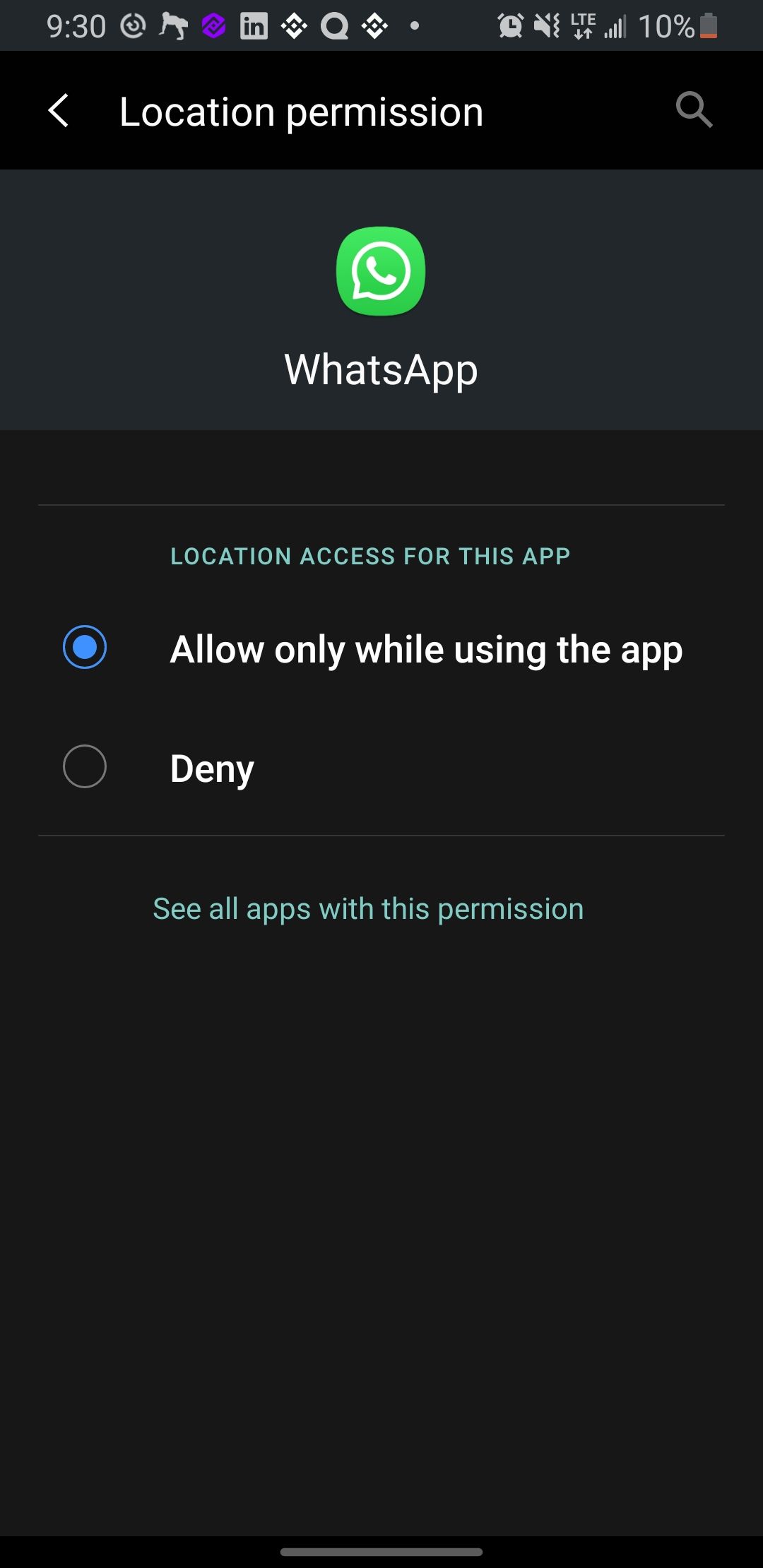 Location Access Settings for WhatsApp on Samsung Galaxy