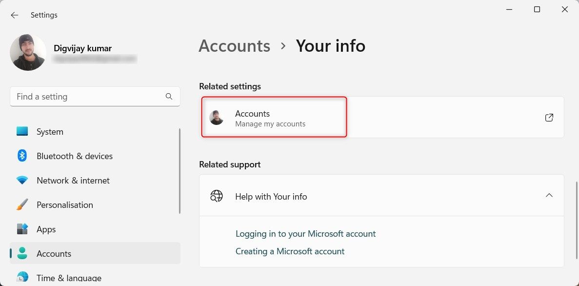 Manage My Accounts in the Settings app