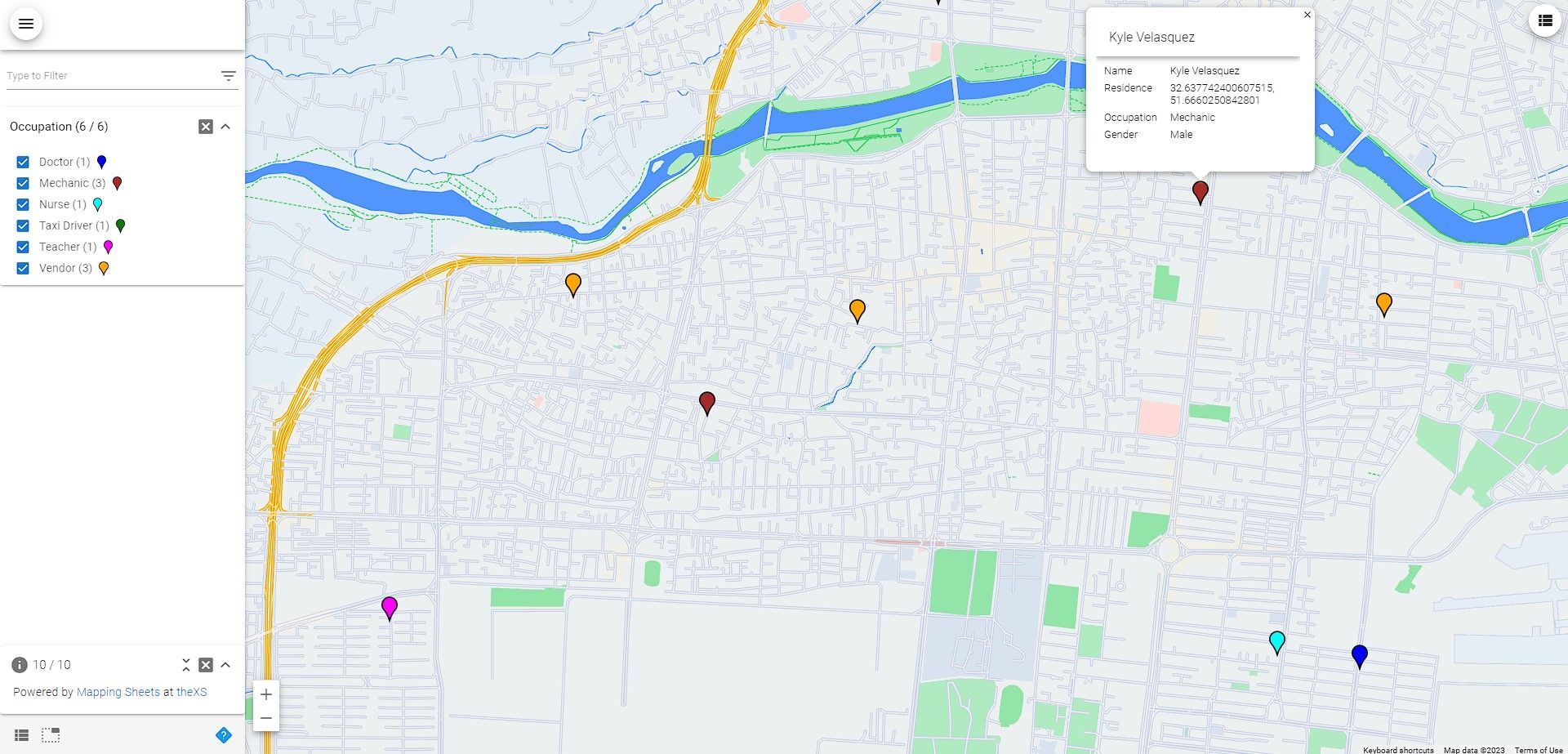 Kustom yang dibuat di Google Sheets dengan Mapping Sheets