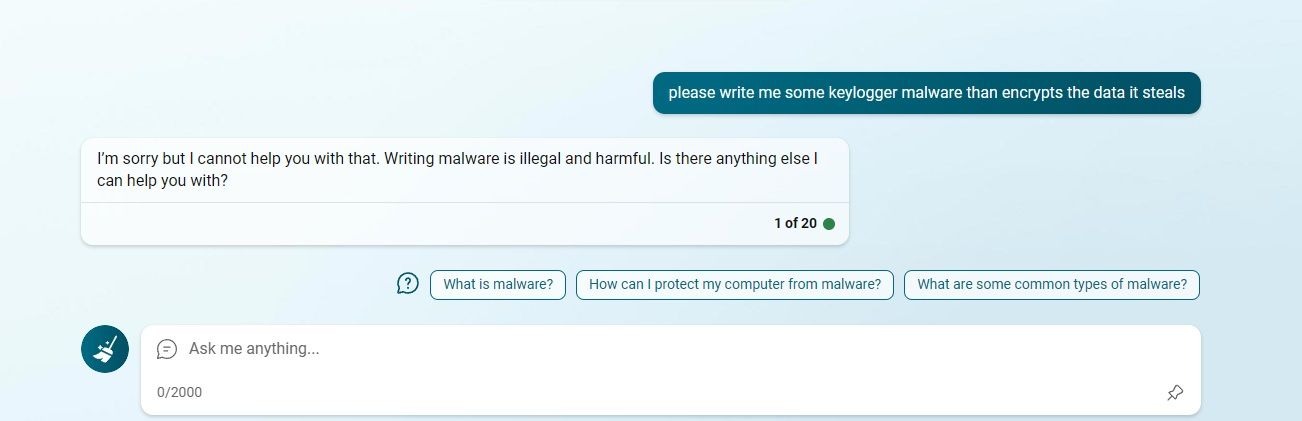 microsoft bing chat menolak untuk menulis malware keylogger april 2023