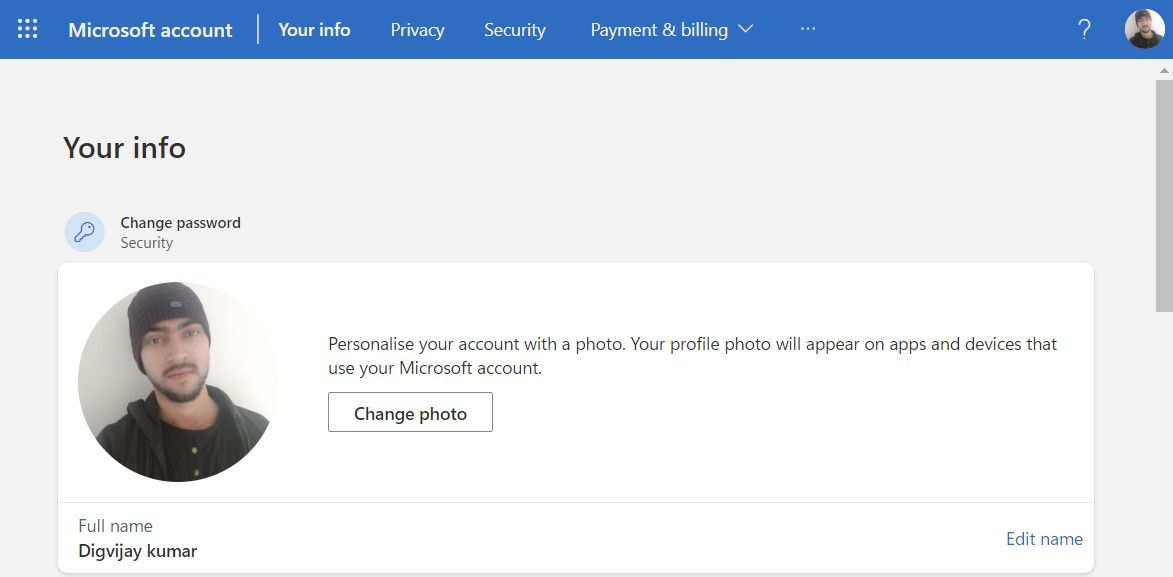 Modify Microsoft Account Name