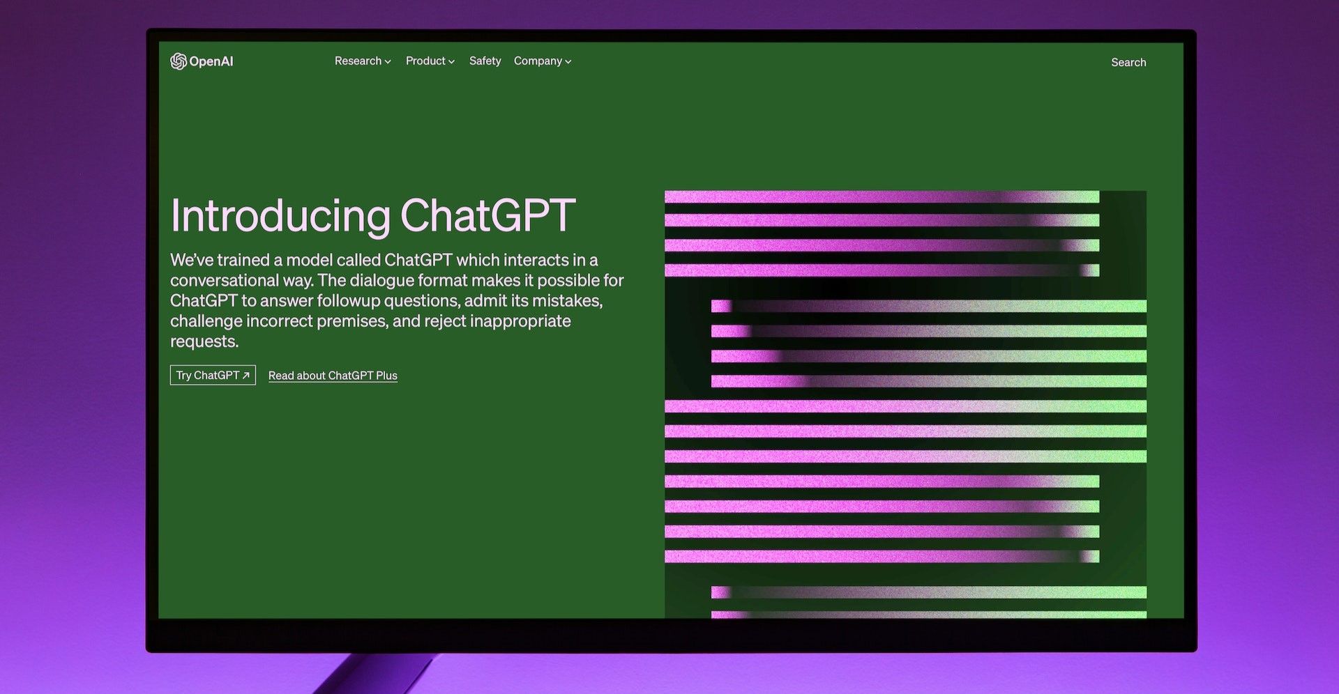 Màn hình giám sát hiển thị trang đích ChatGPT