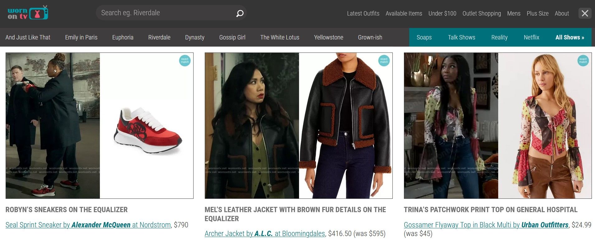 Movie Clothes Featured on Worn on TV Website