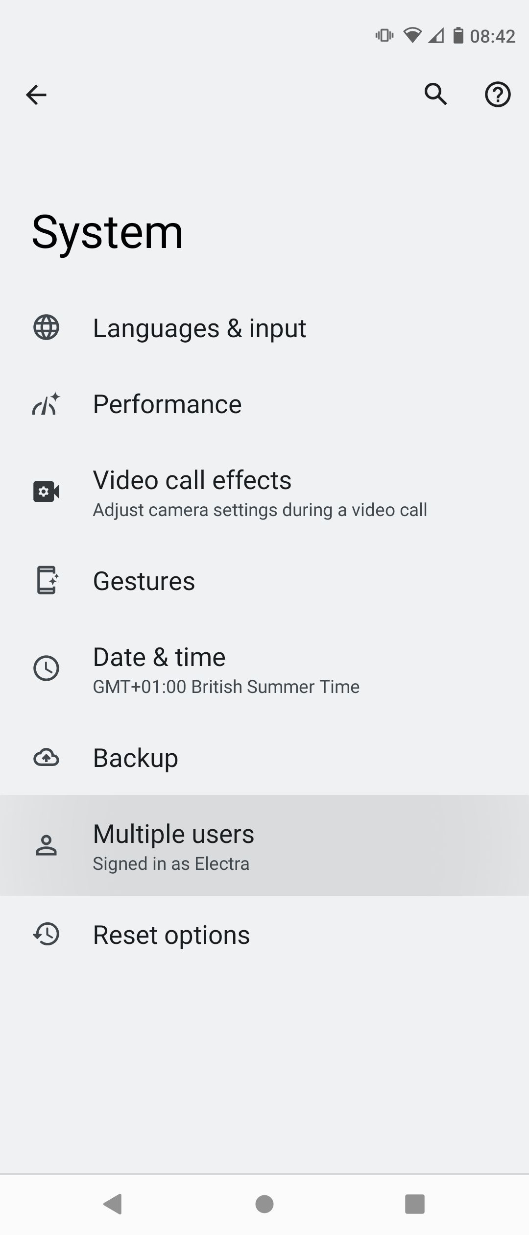 Multiple Users Tab in Android System Settings