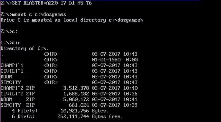 Managing directory in DOSBox