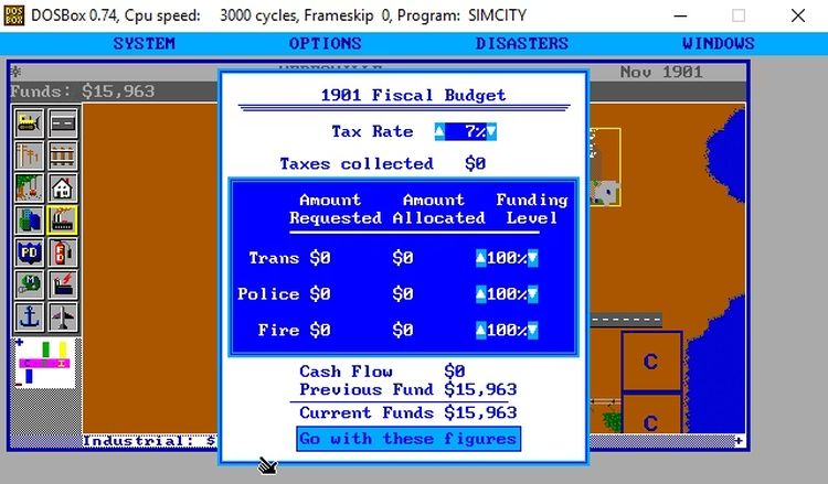 SimCity in DOSBox