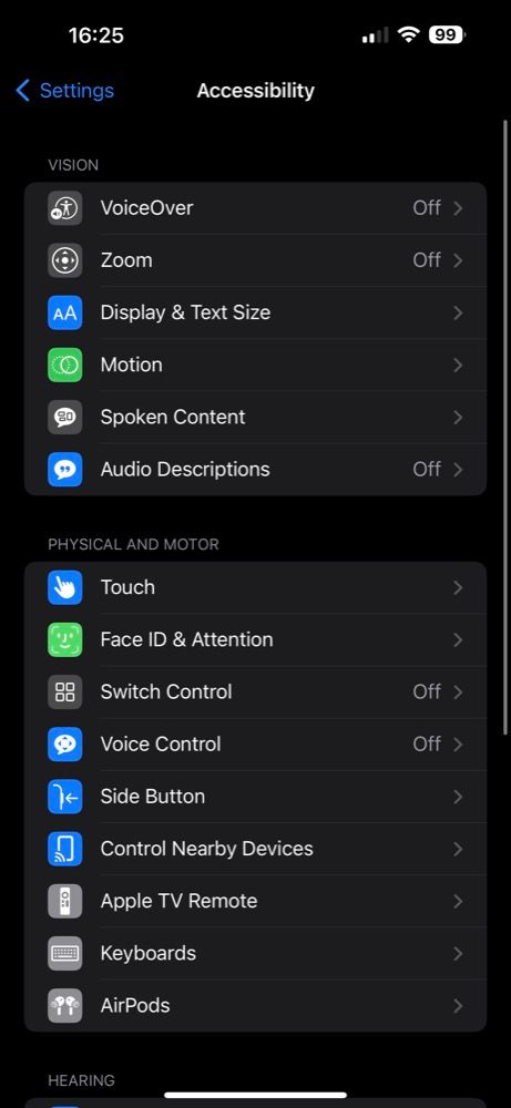 iPhone Accessibility settings