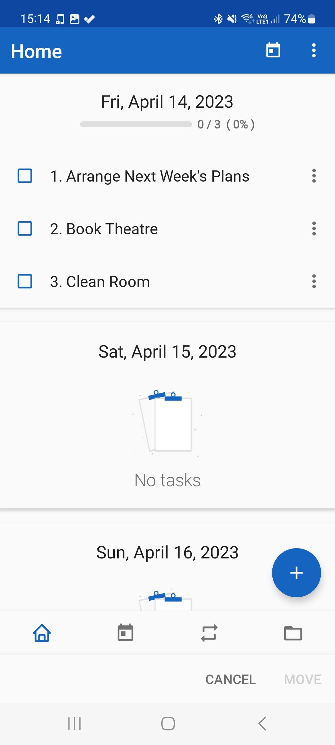 My Daily Planner Home tab preview of tasks