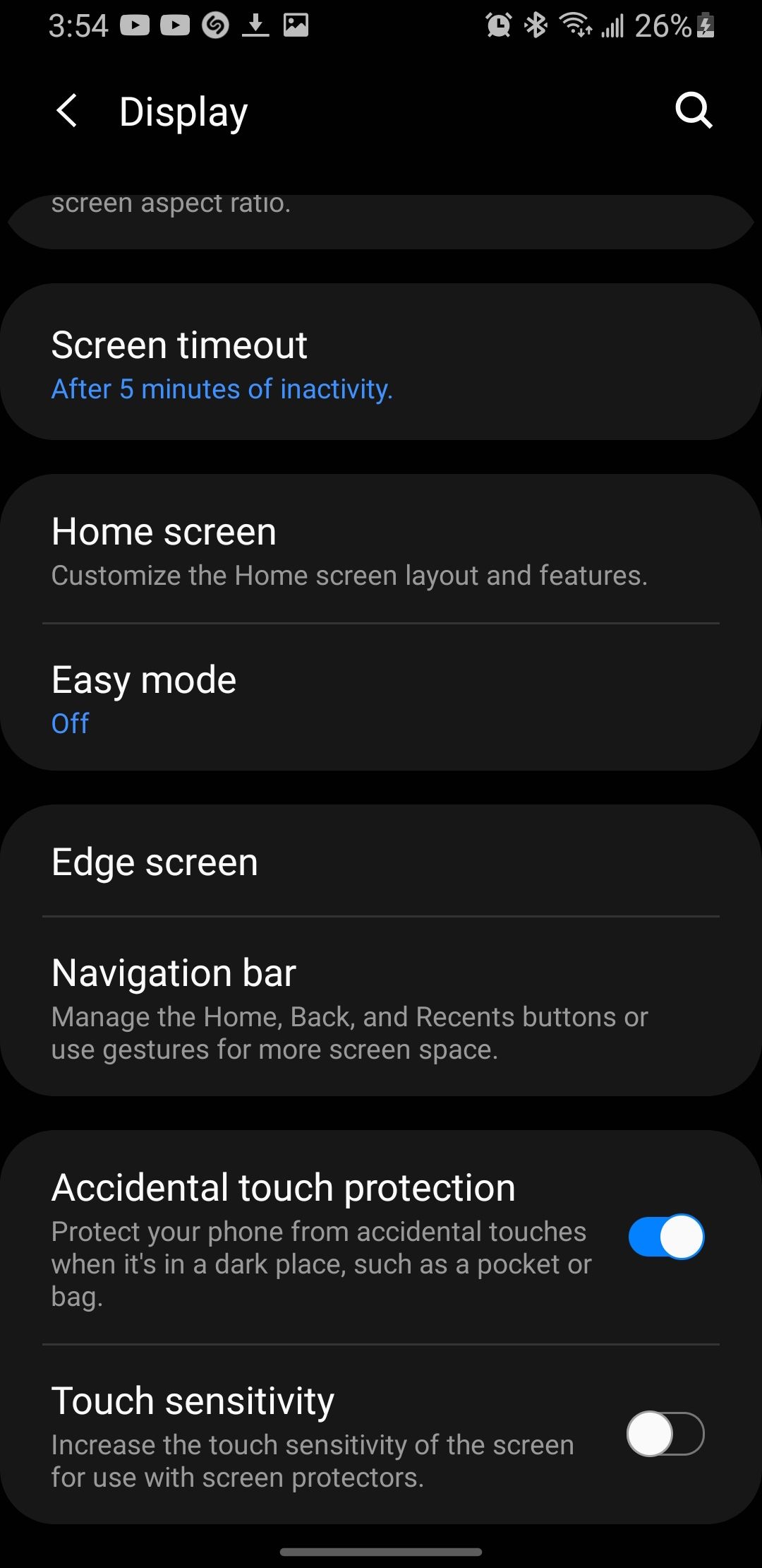 Display page settings for 3-button on samsung galaxy s9