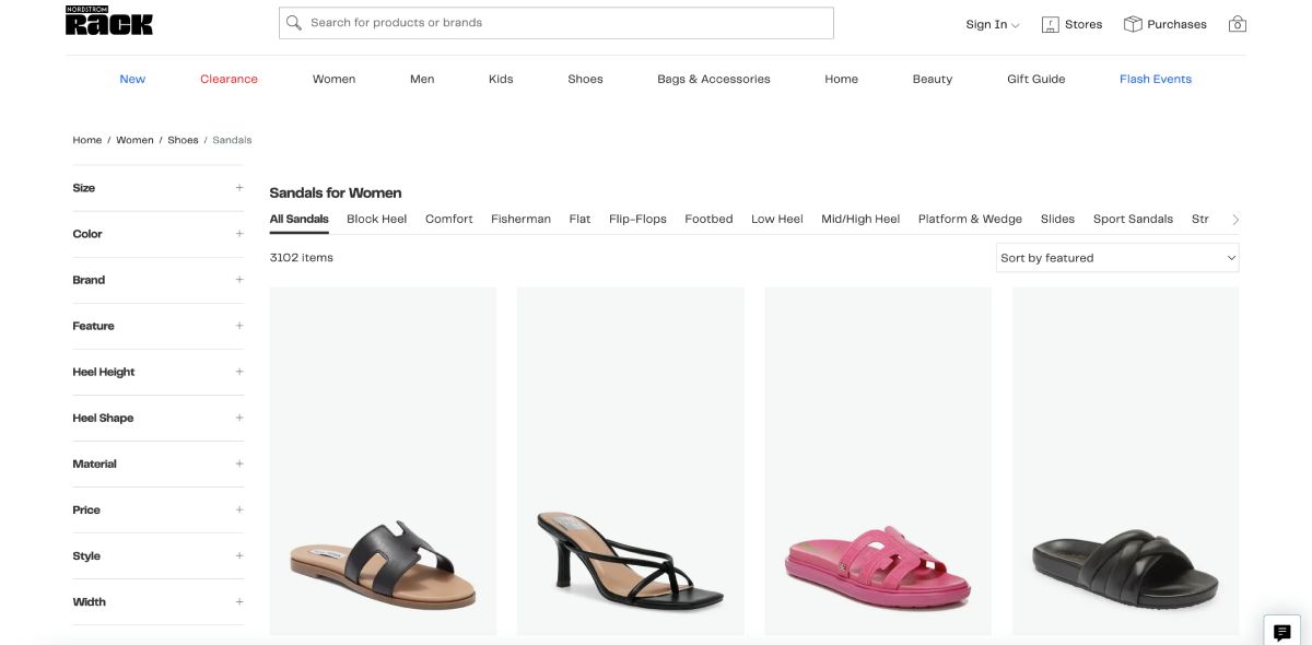 Nordstrom Rack website featuring shoes