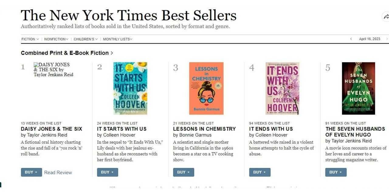 Current New York Times best sellers list