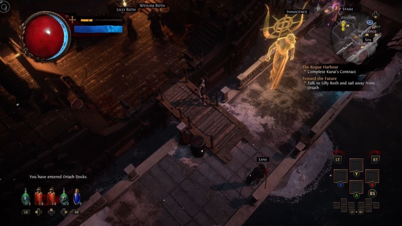 A screenshot of gameplay for Path of Exile running on an Xbox Series X 