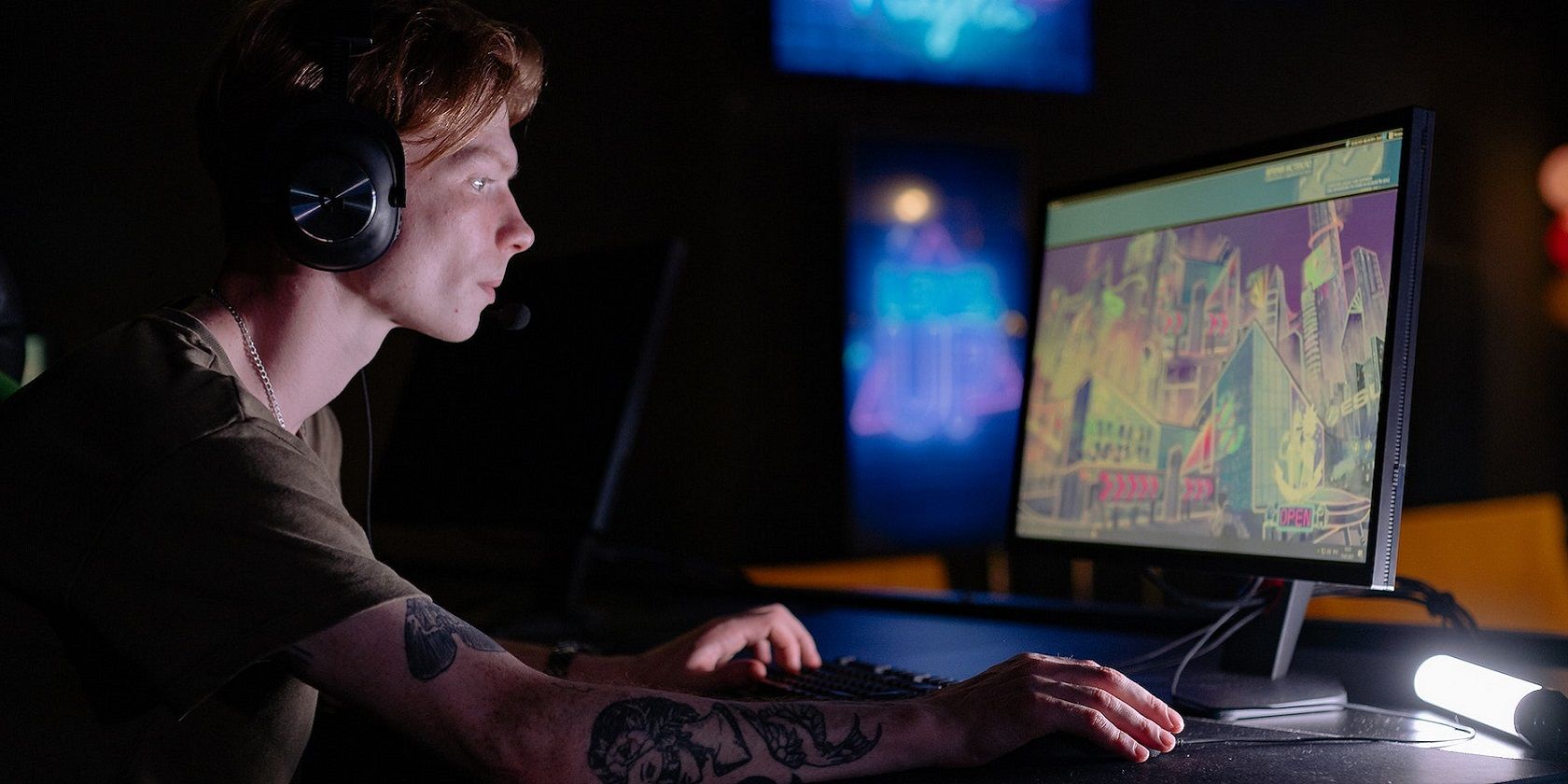 A man playing a PC game