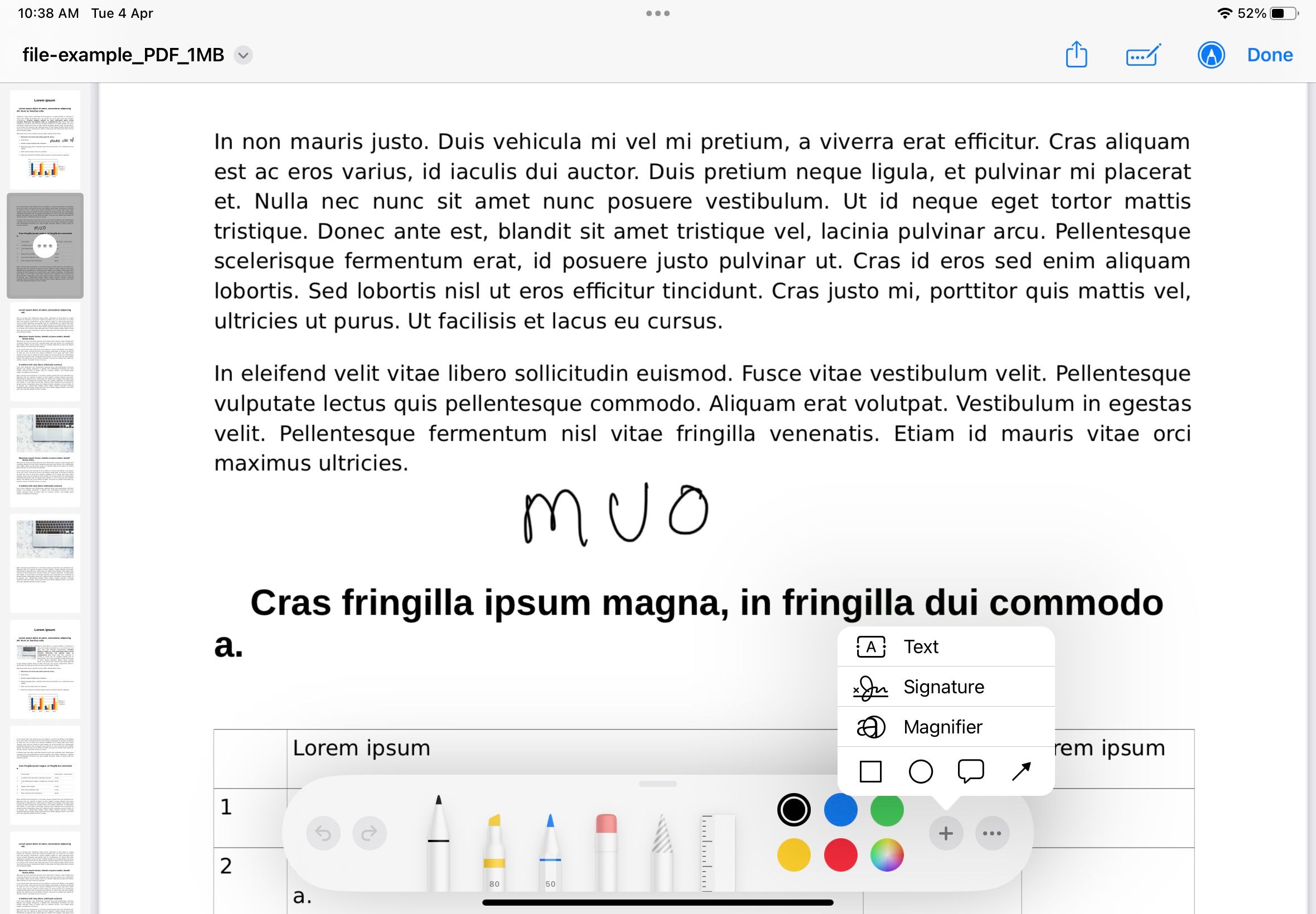 PDF Annotation Tools in the Files app on iPad