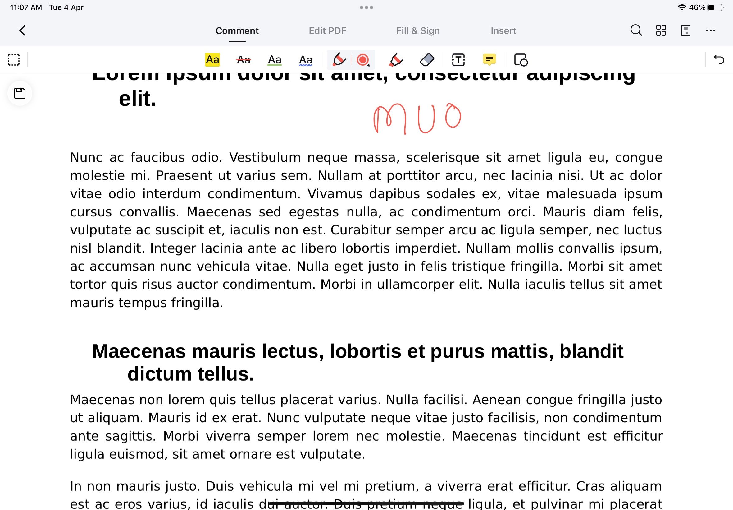 PDFelement app with a PDF open on iPad