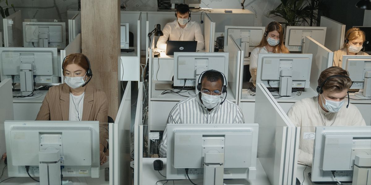 People working at call center