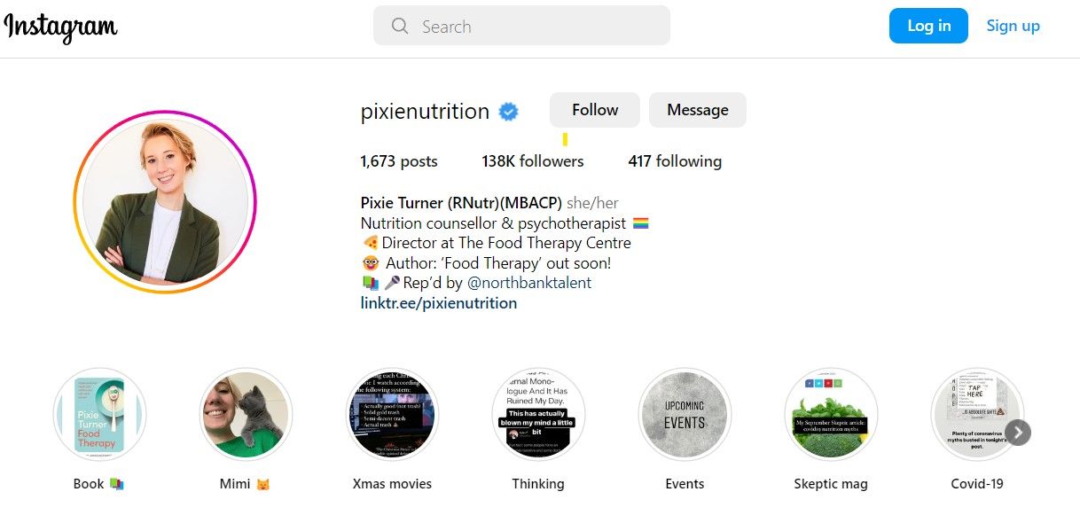 Pixie Nutrition Instagram profile