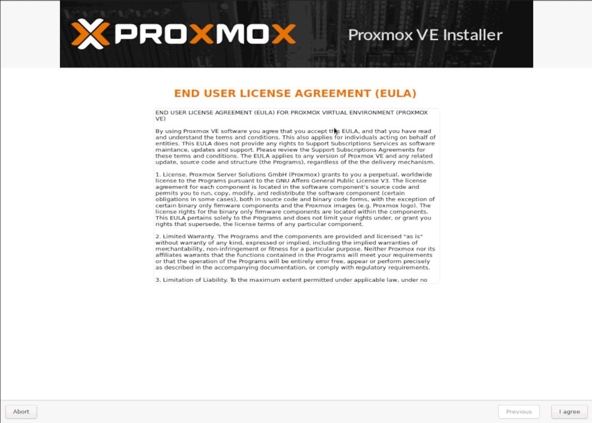 proxmox ve license agreement page