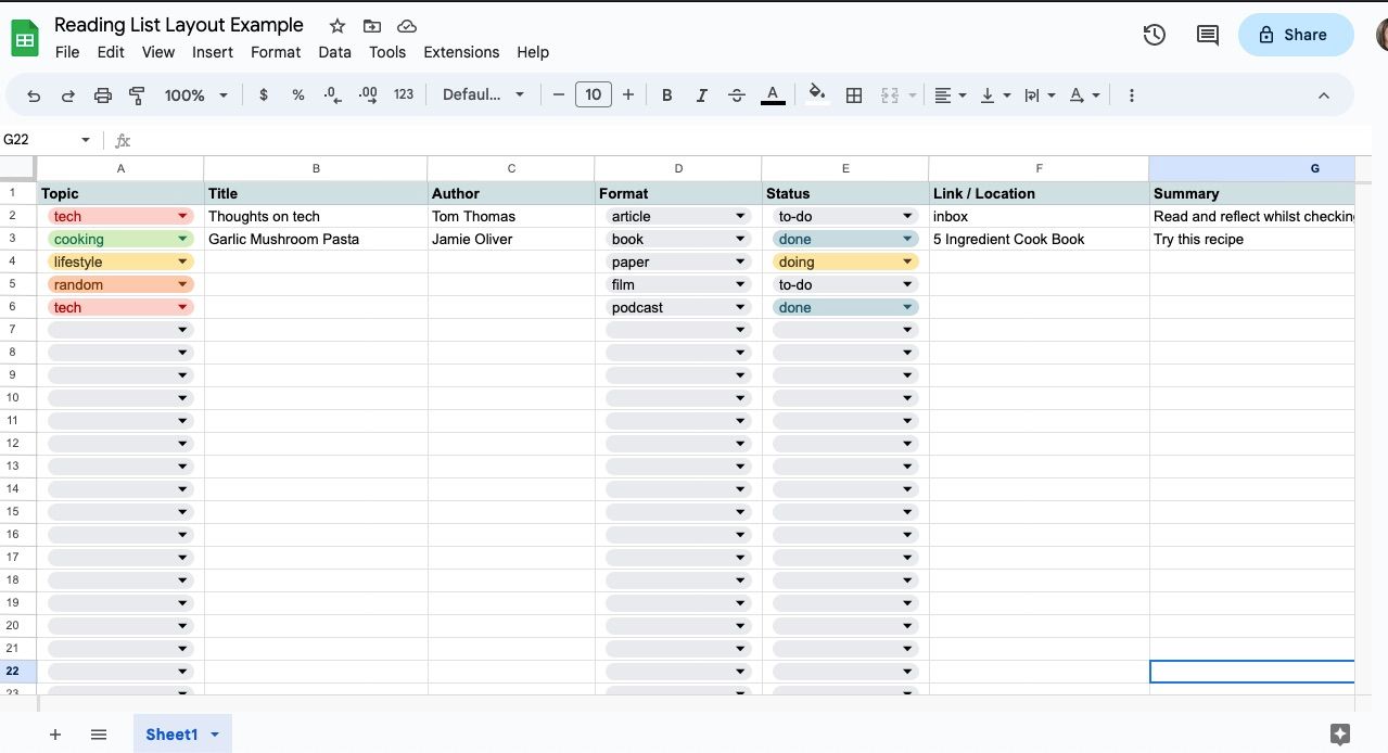 How To Keep Track Of Your Reading List With Google Sheets