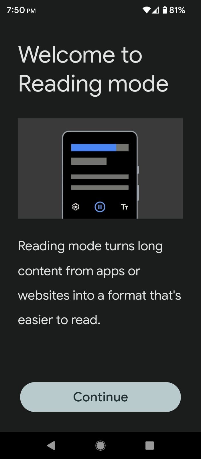 Reading Mode App Welcome Screen