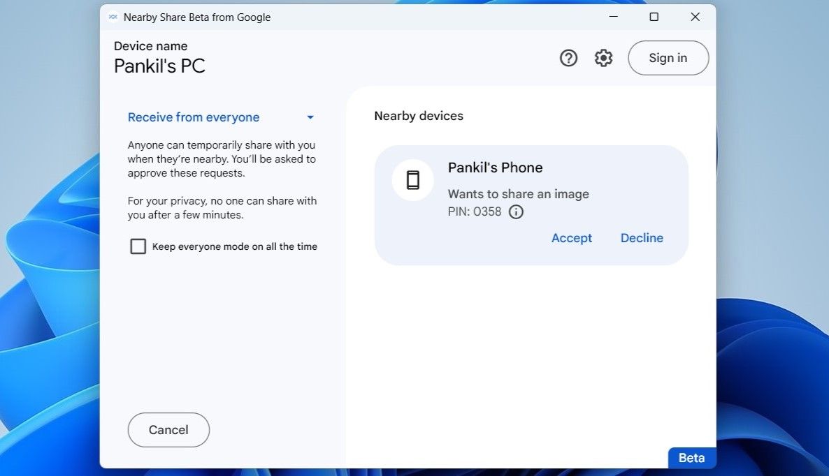 Receive Files From Android on Windows With Nearby Share