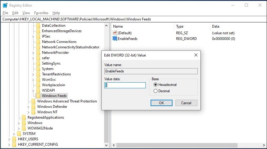 trình chỉnh sửa sổ đăng ký khóa mới Windows giá trị DWORd mới 0