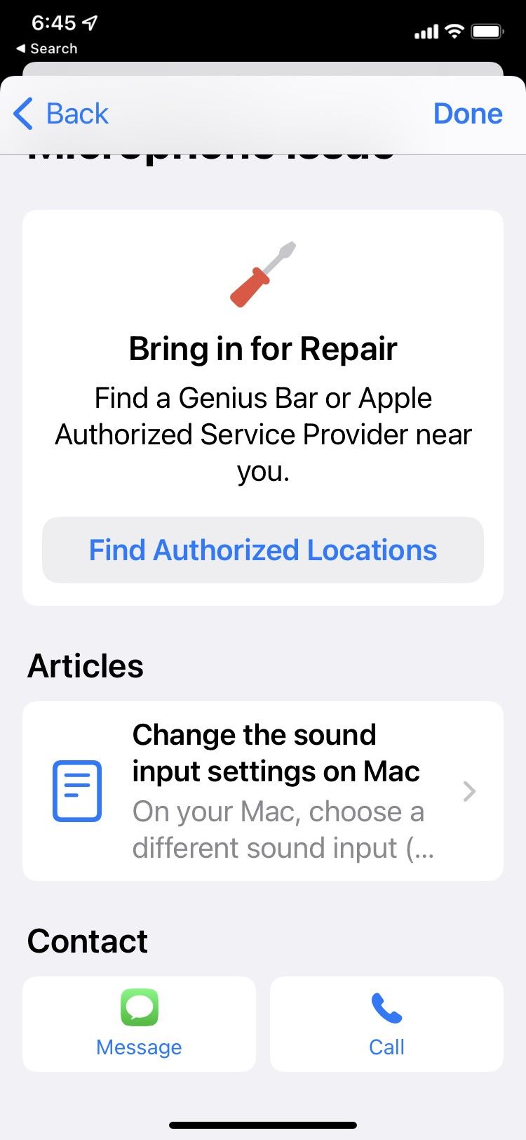 Info on scheduling repair in the Apple Support app