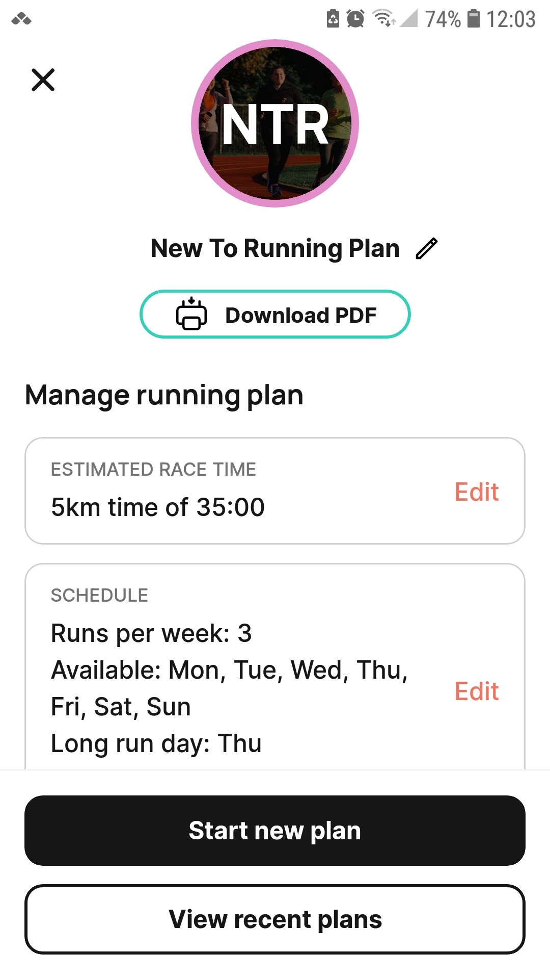 برنامه موبایل Runna running plan