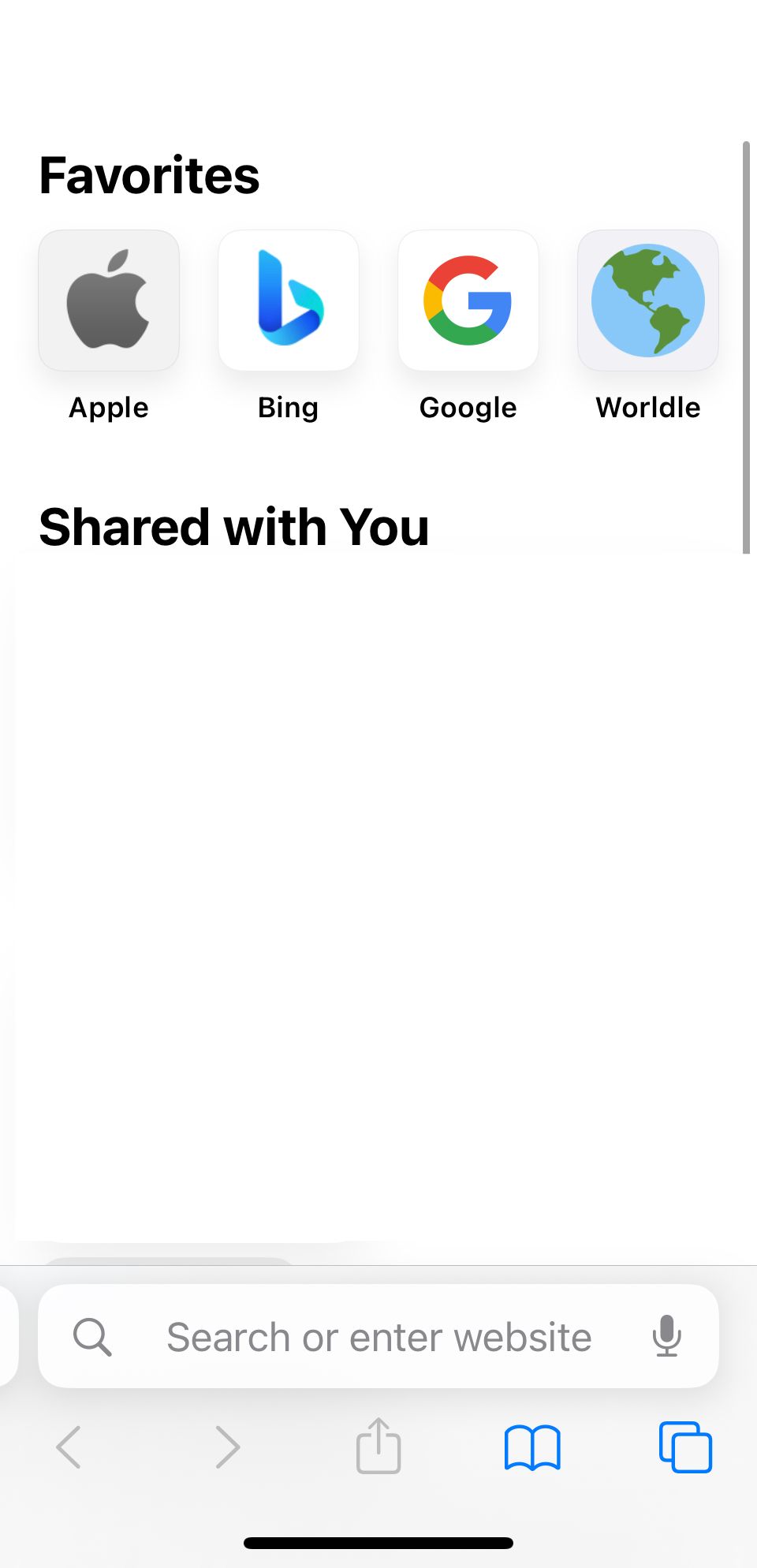 Safari home page on an iPhone