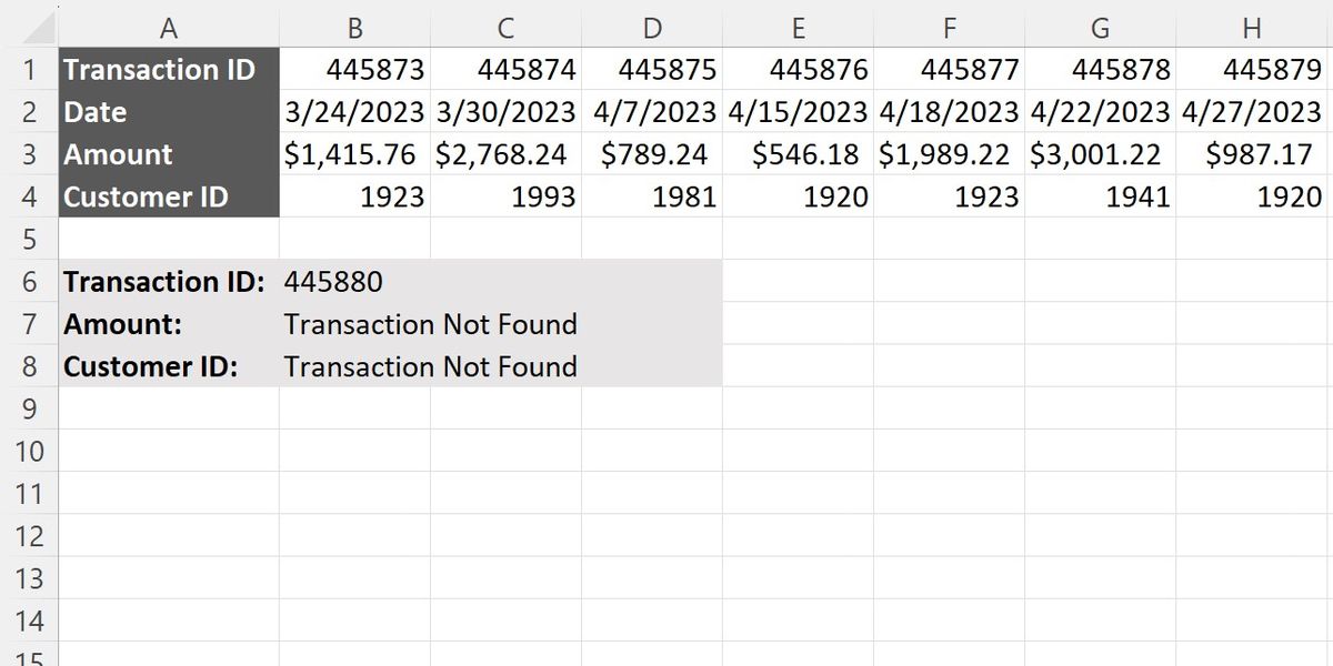 A basic sales ledger in Excel with a query resulting in an error message.