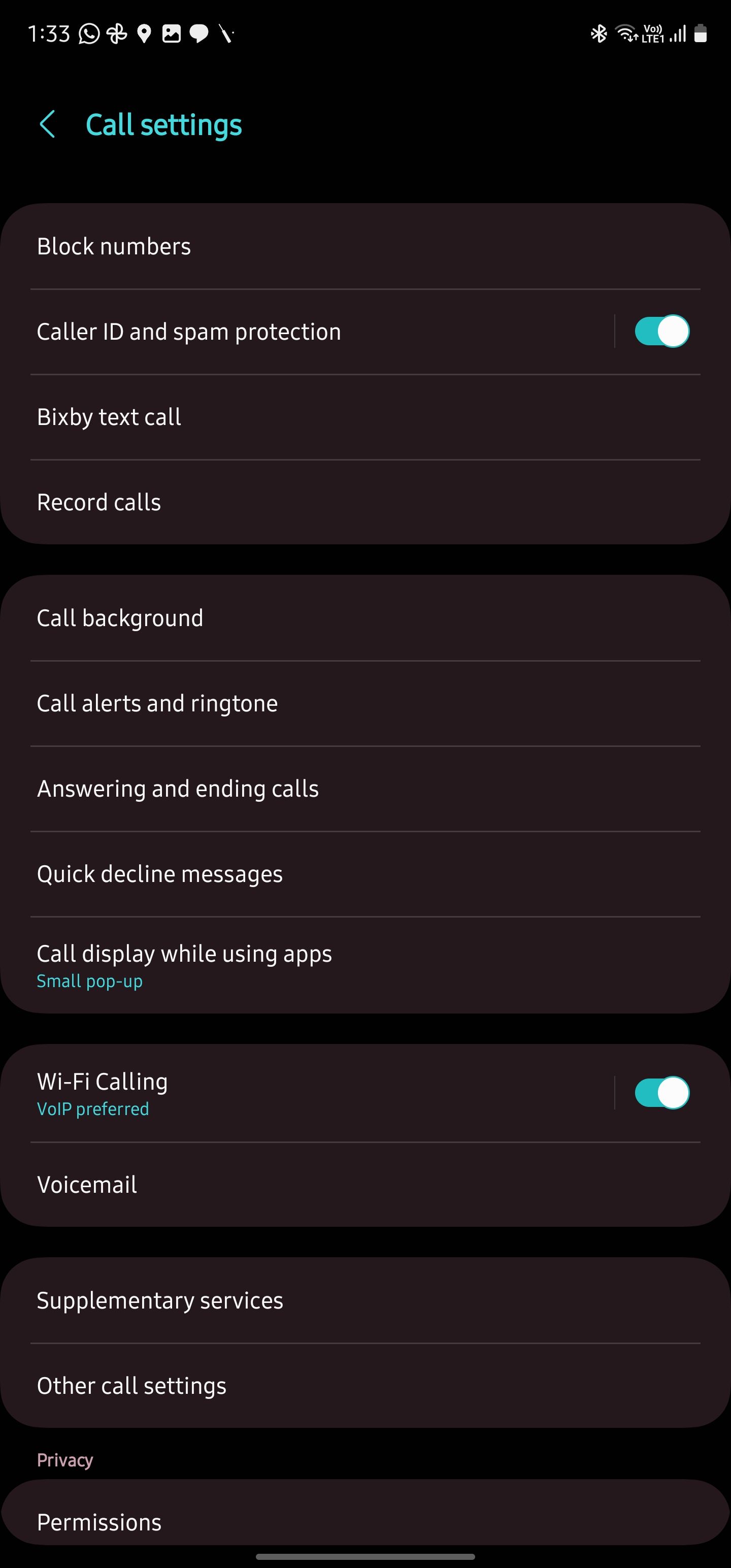 Samsung Galaxy Phone app settings