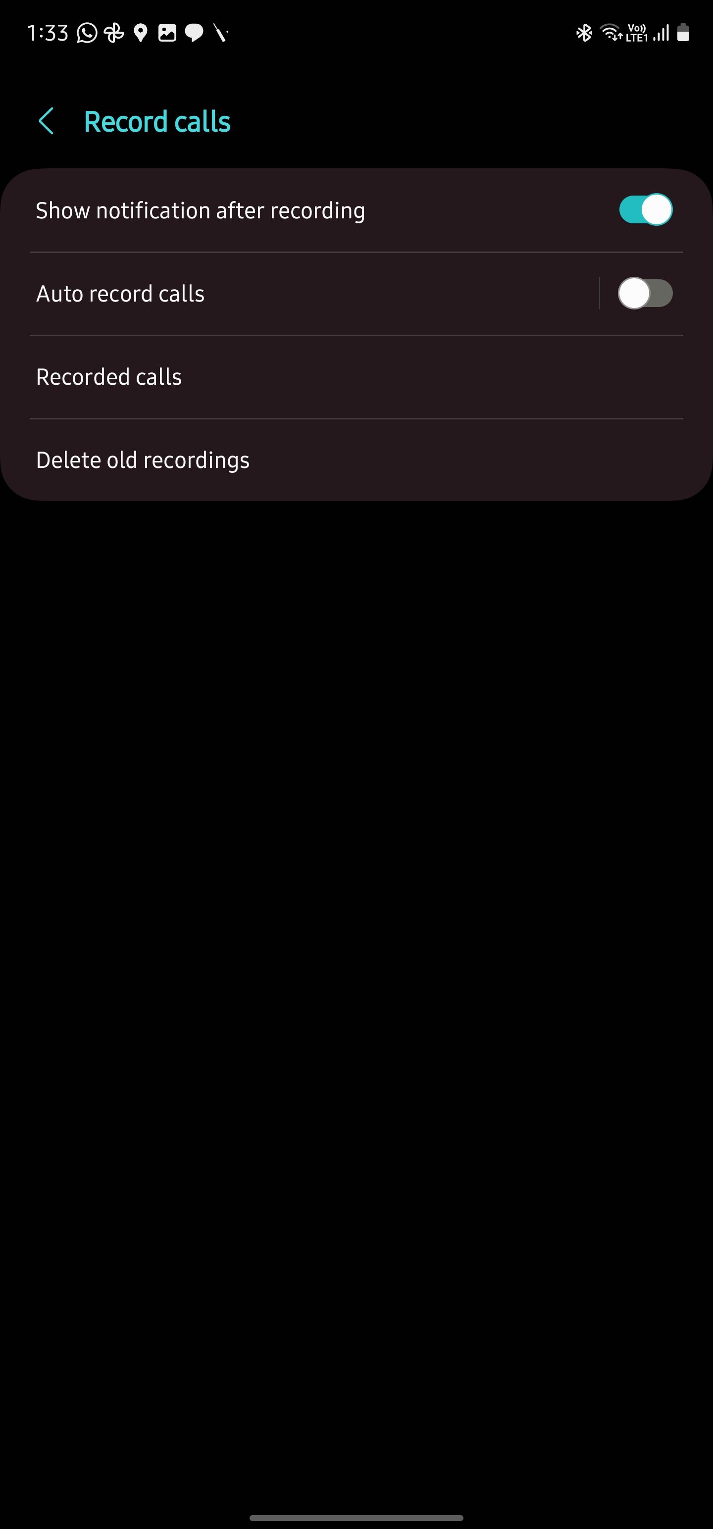 Call recording menu on Samsung Galaxy Phone app