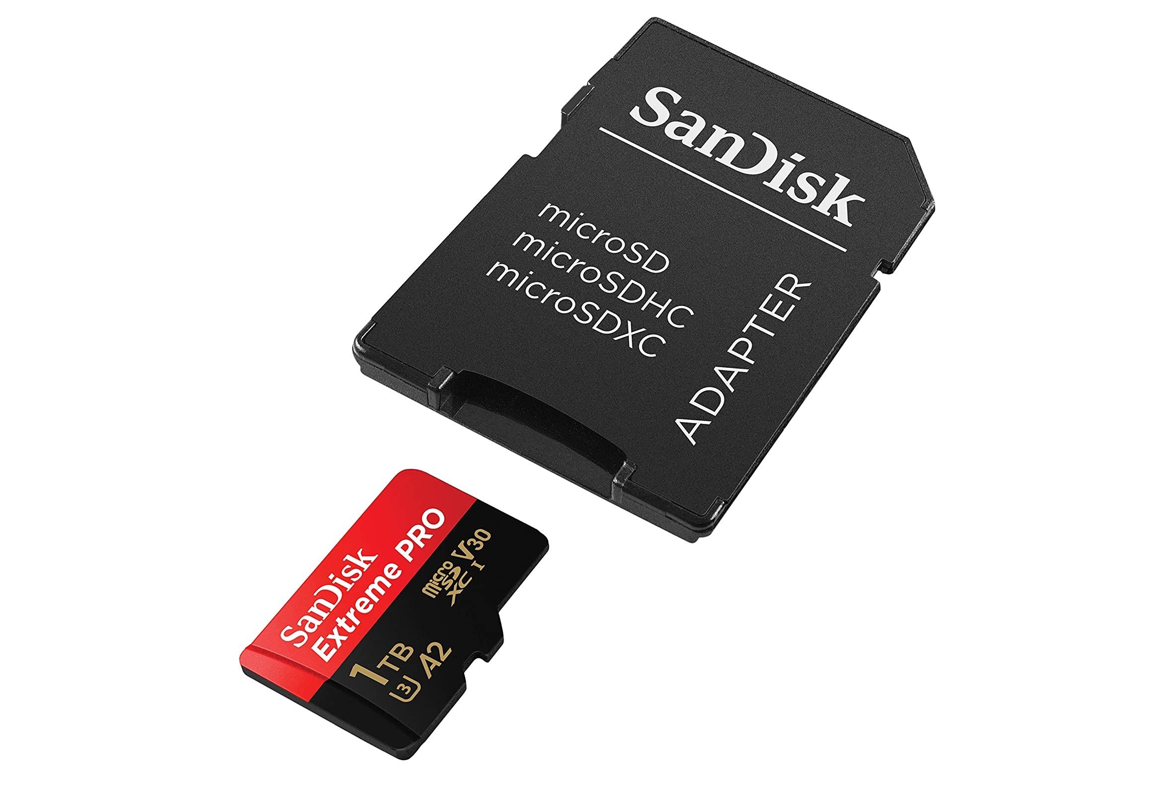 the sandisk extreme pro microsd alongside a sandisk sd adapter