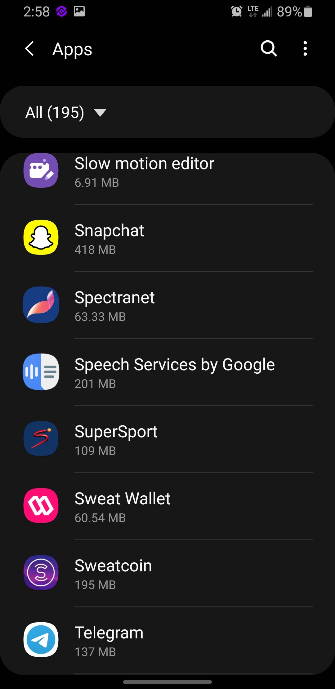Screenshot List of Apps in Samsung Settings