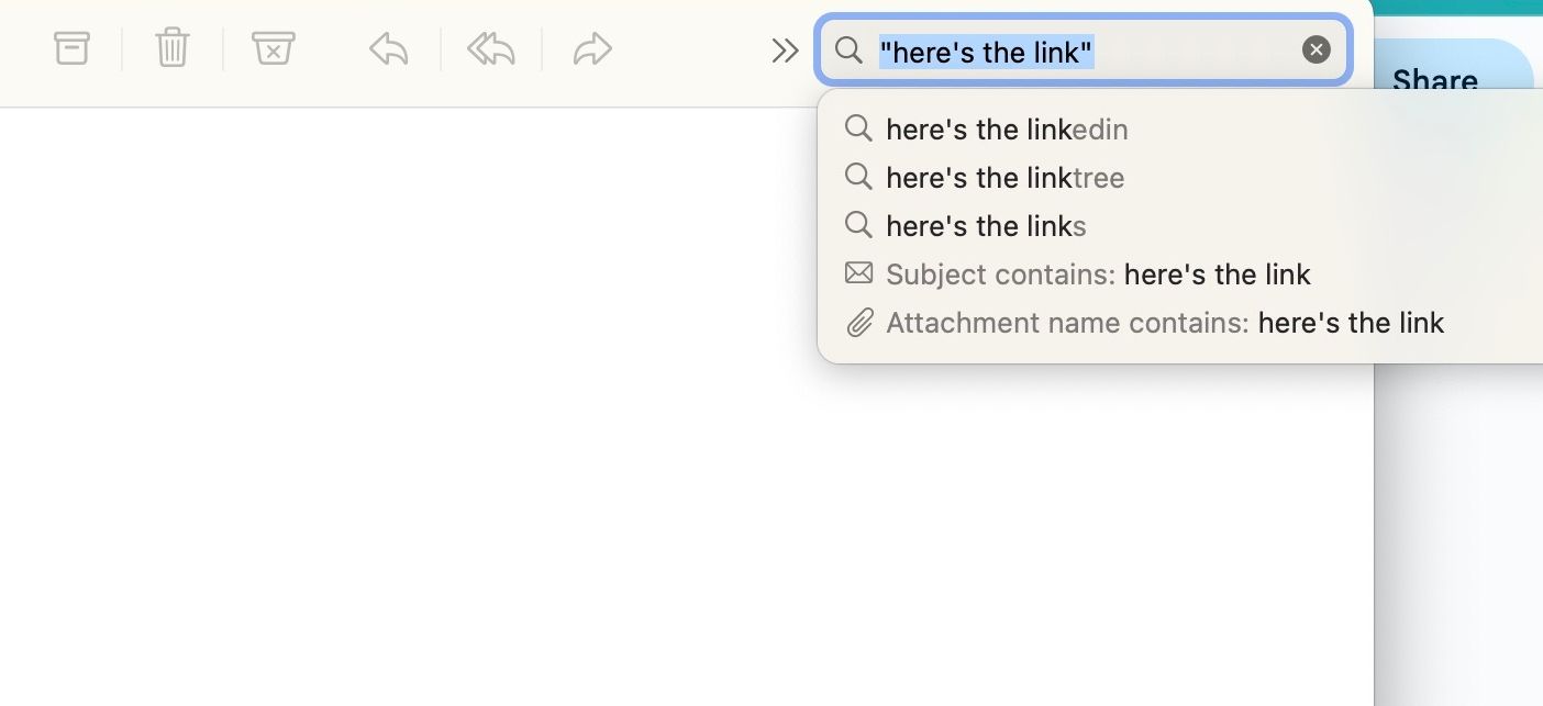 Screenshot of a search term in Apple Mail